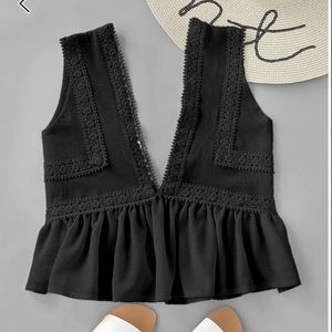 NWOT Vneckline lace trim frill hem top